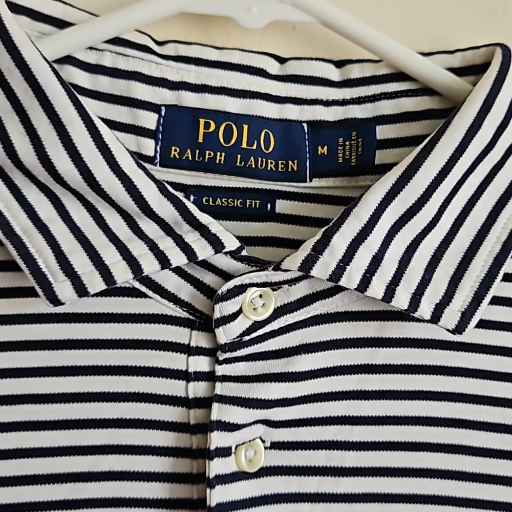 Polo ralph lauren navy blue stripe classic fit shirt size m